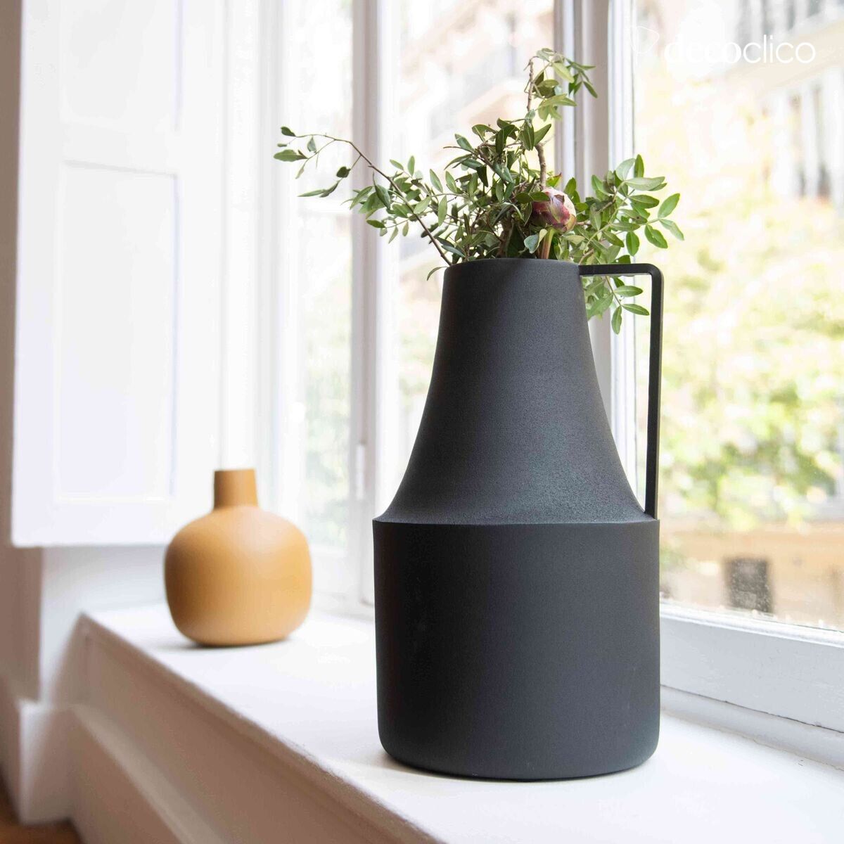 Zwart metalen melkkannetje H38 cm Tosca